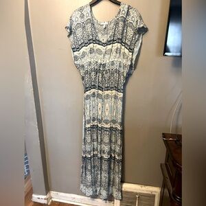 O’Neill dress - blue/beige floral paisley lightweight rayon maxi length